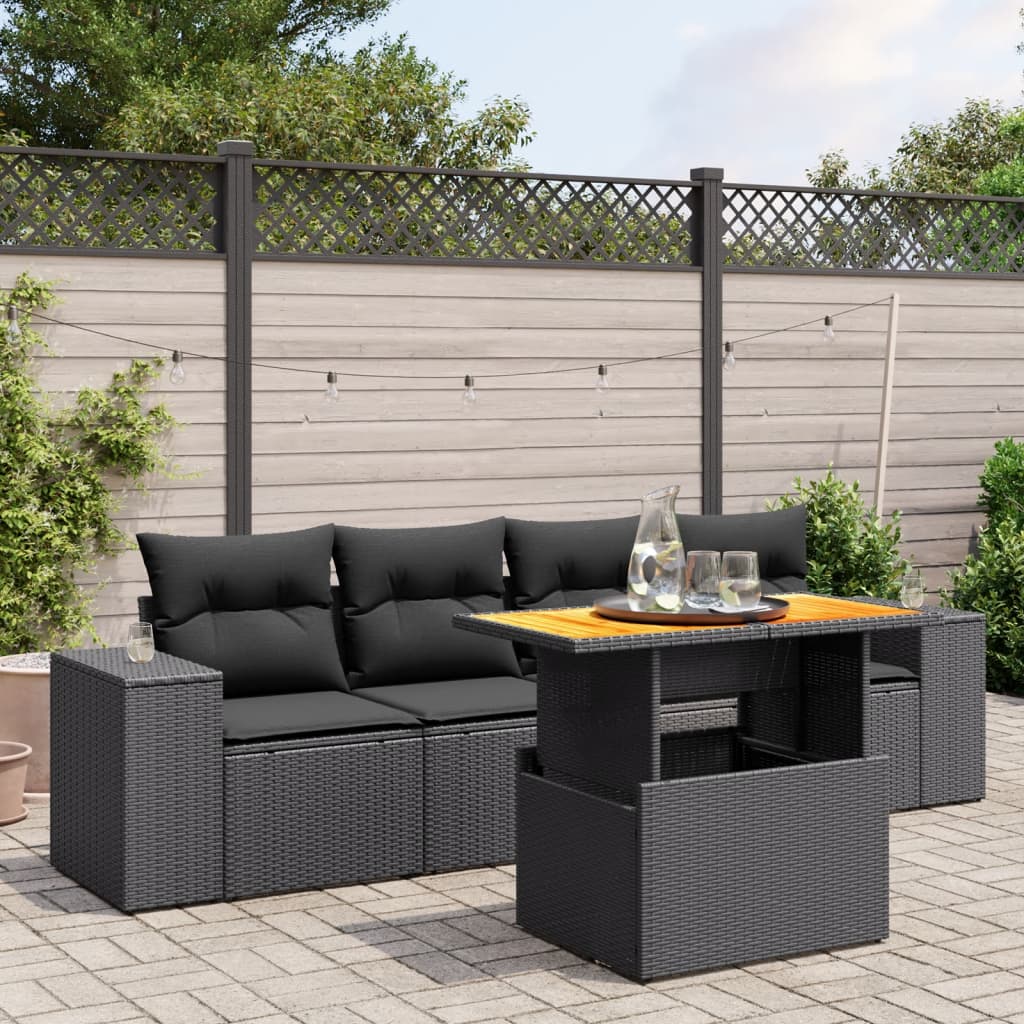 Loungegrupp För Trädgården Med Dynor 5 Delar Svart Konstrotting