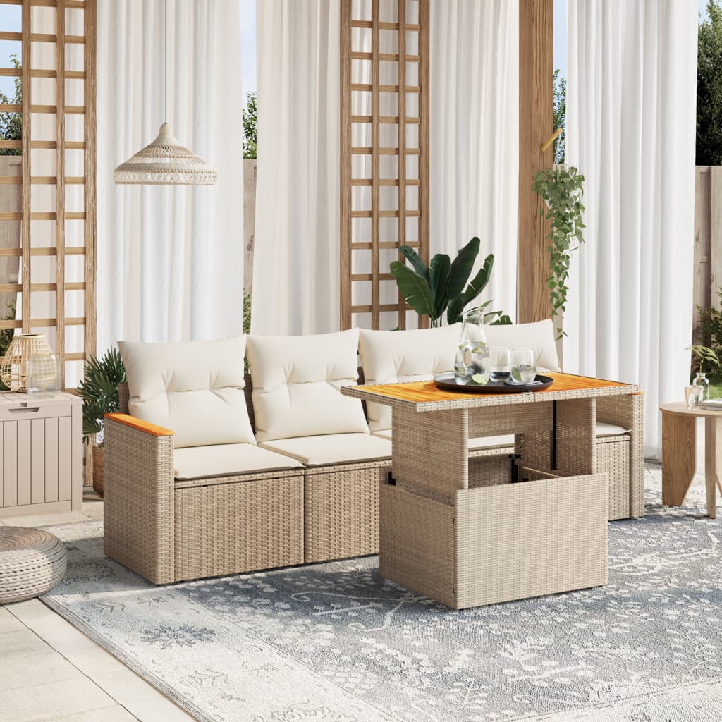 Soffgrupp För Trädgården Med Dynor 5 Delar Beige Konstrotting