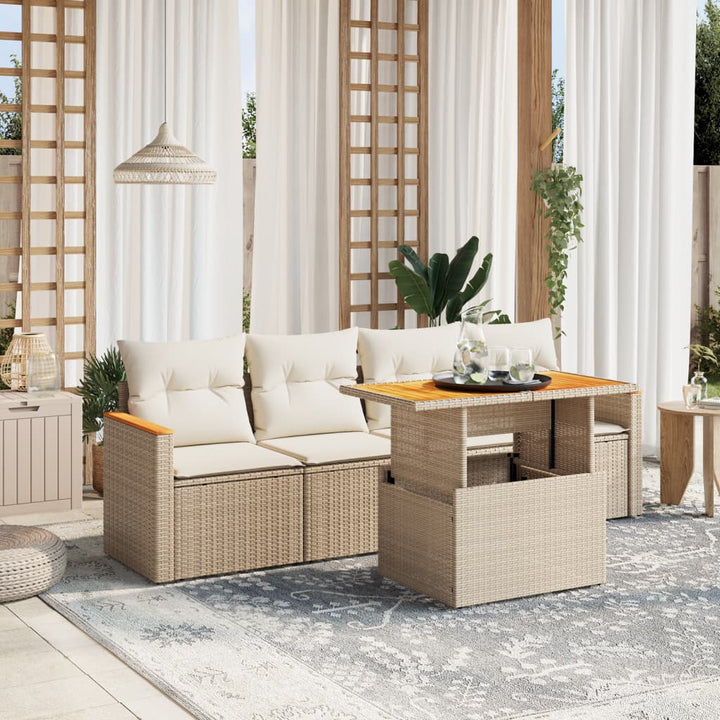 Soffgrupp För Trädgården Med Dynor 5 Delar Beige Konstrotting