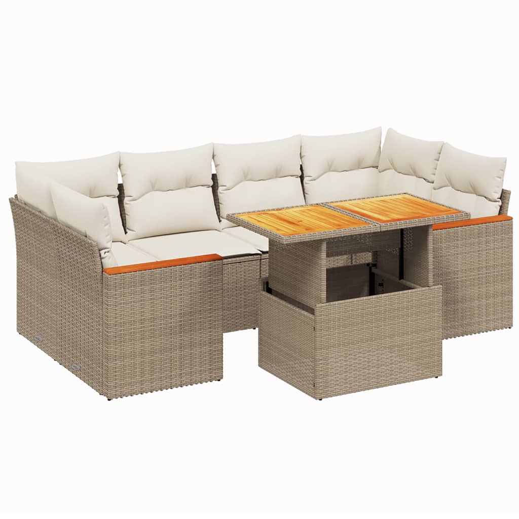 Matgrupp För Trädgården Med Dynor 7 Delar Beige Konstrotting