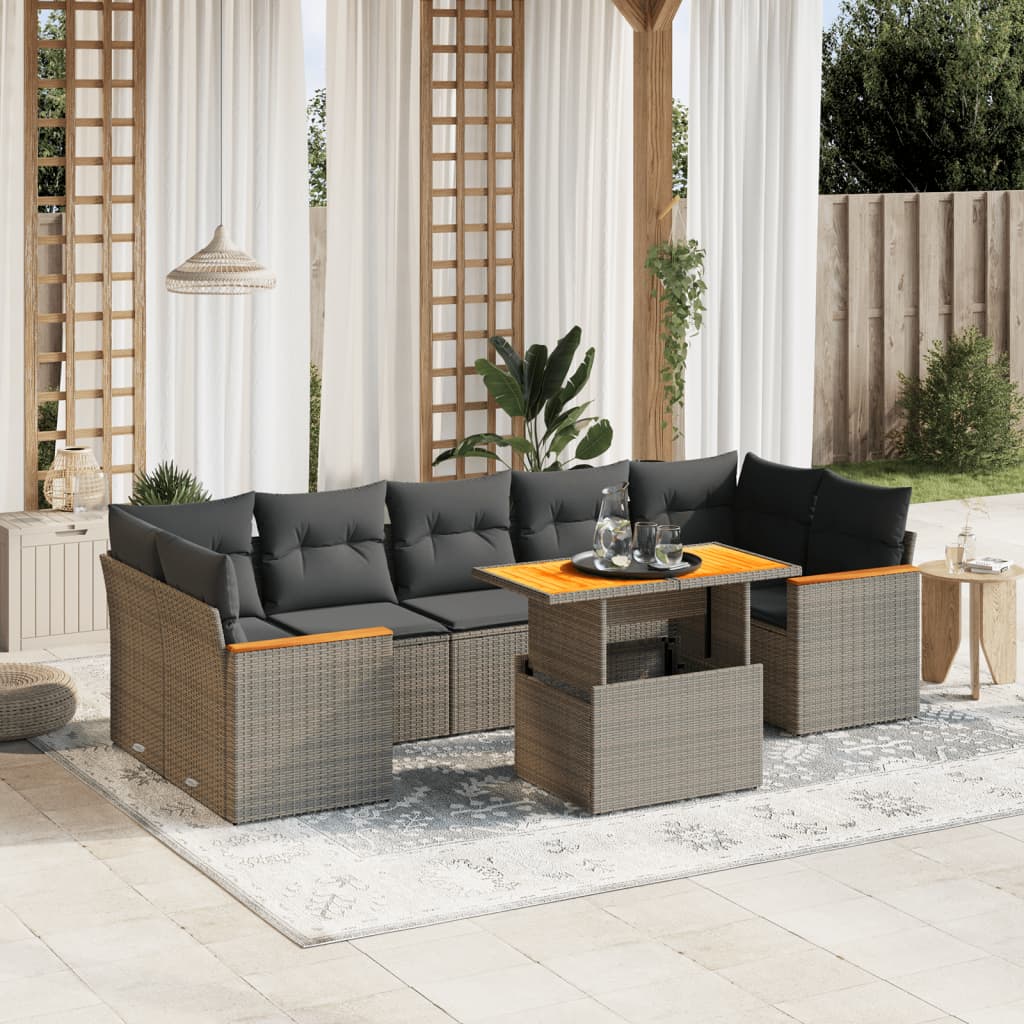 Loungegrupp För Trädgården Med Dynor 8 Delar Svart Konstrotting