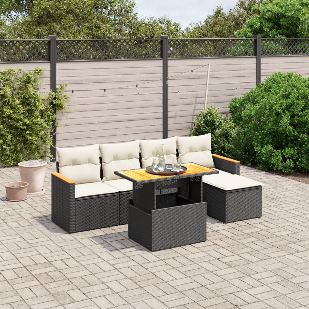 Loungegrupp Med Dynor 6 Delar Svart Konstrotting