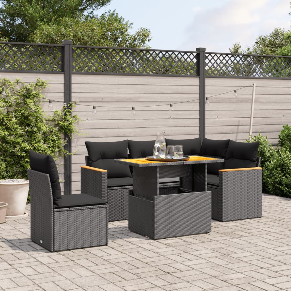 Loungegrupp Med Dynor 6 Delar Svart Konstrotting
