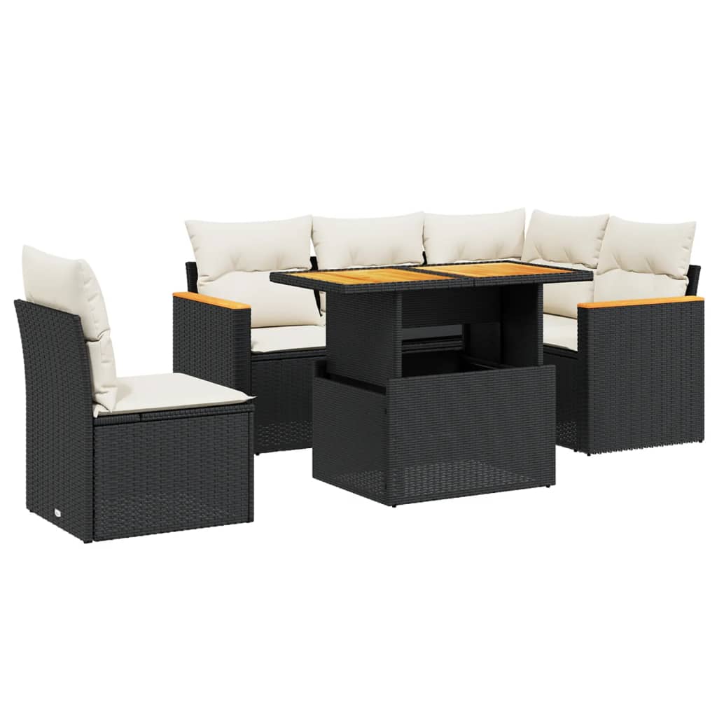 Loungegrupp Med Dynor 6 Delar Svart Konstrotting
