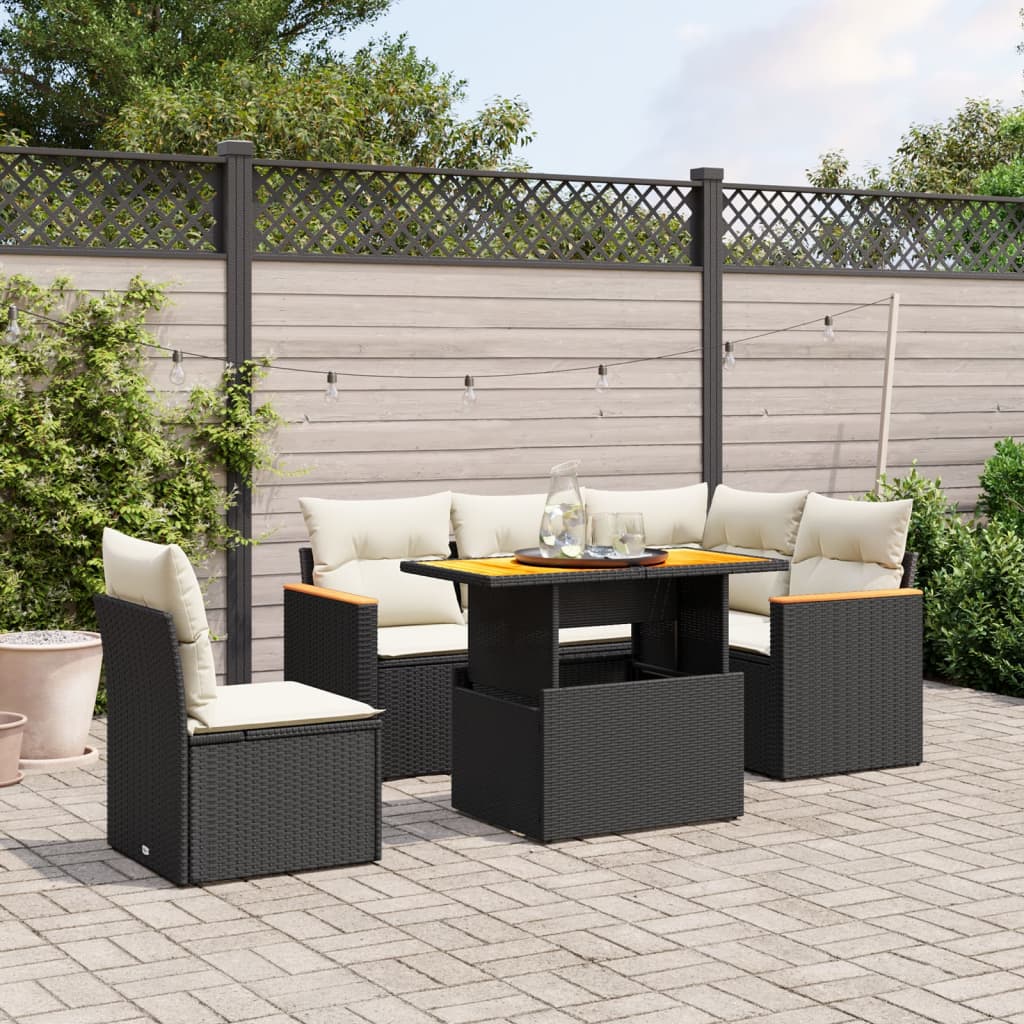 Loungegrupp Med Dynor 6 Delar Svart Konstrotting