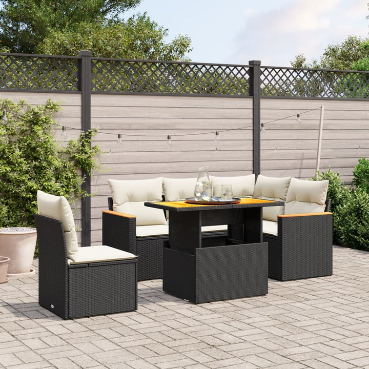 Loungegrupp Med Dynor 6 Delar Svart Konstrotting