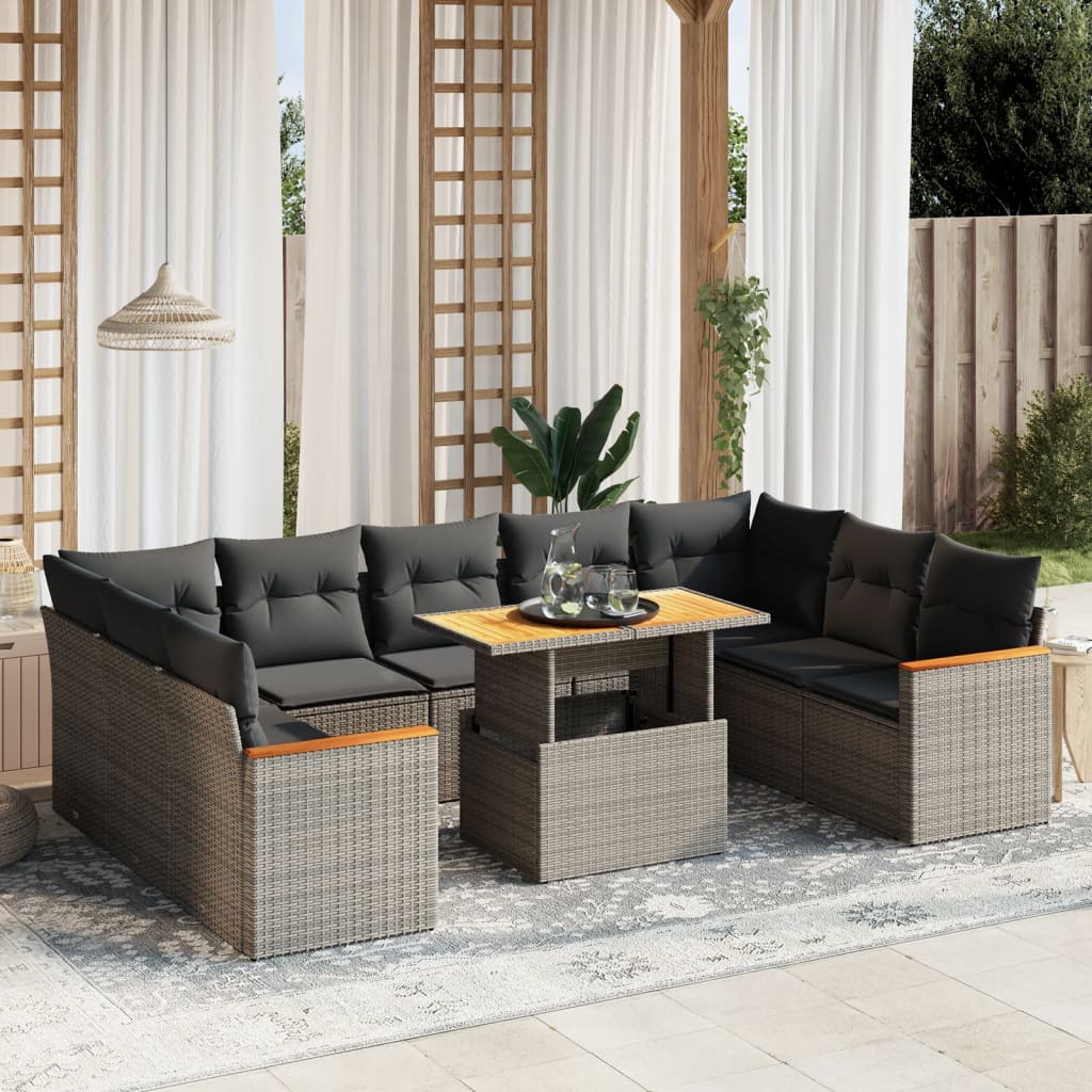 Loungegrupp 10 Delar Med Svarta Dynor Konstrotting