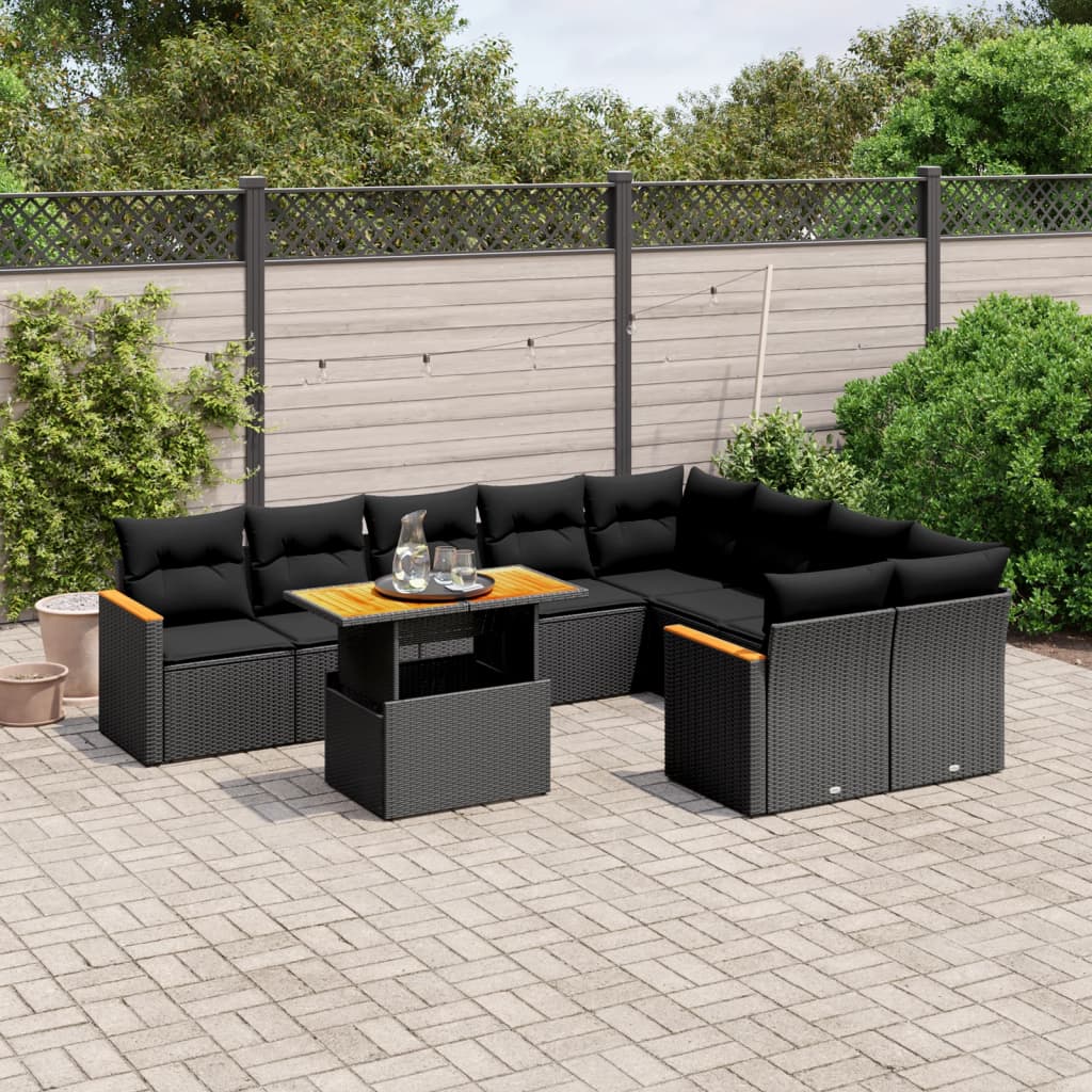 Loungegrupp 10 Delar Med Svarta Dynor Konstrotting
