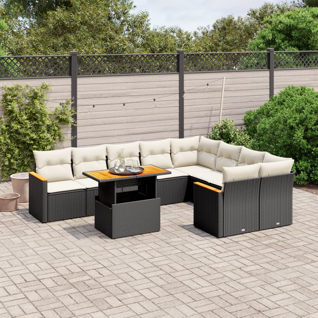 Loungegrupp 10 Delar Med Svarta Dynor Konstrotting