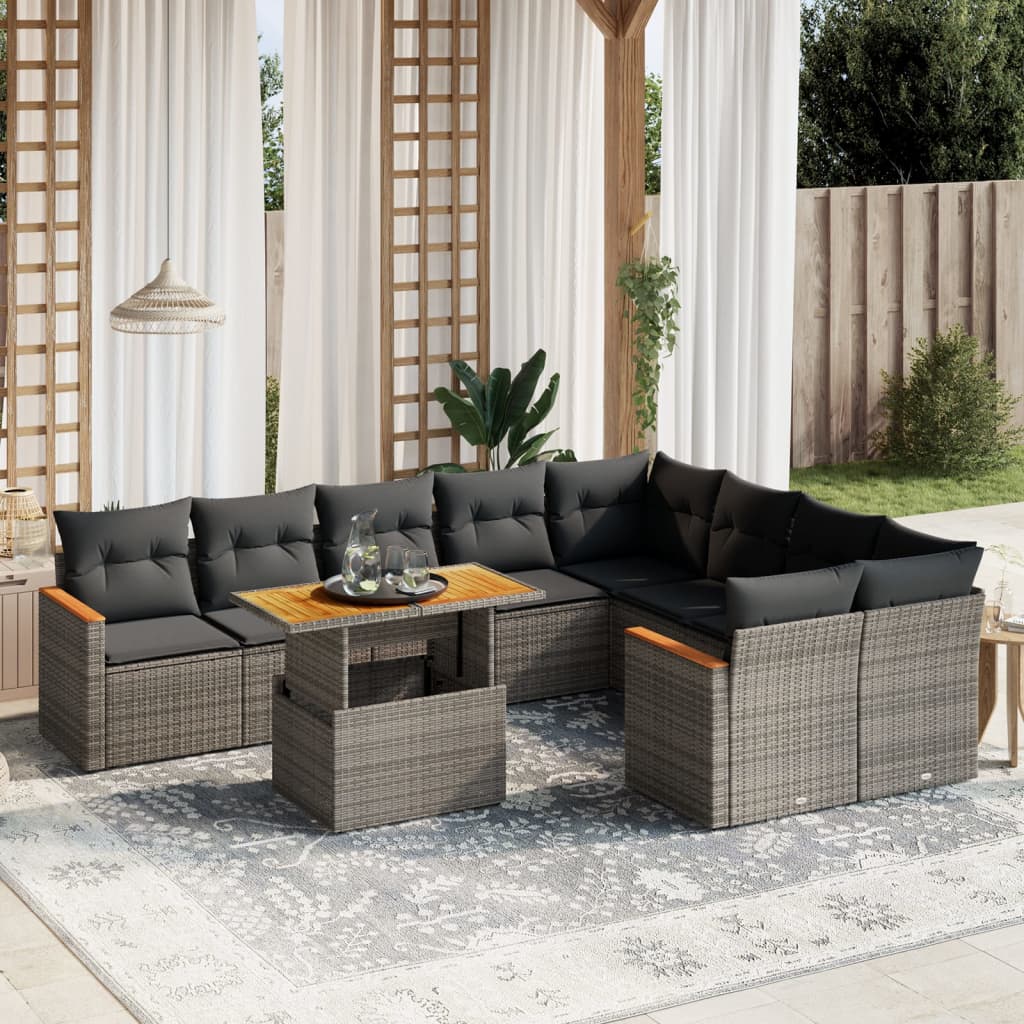 Loungegrupp 10 Delar Med Svarta Dynor Konstrotting