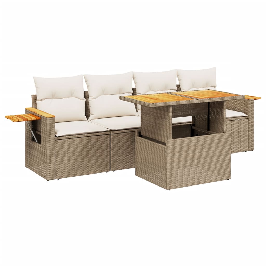 Soffgrupp För Trädgården Med Dynor 5 Delar Beige Konstrotting
