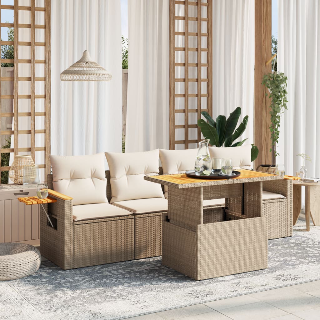 Soffgrupp För Trädgården Med Dynor 5 Delar Beige Konstrotting
