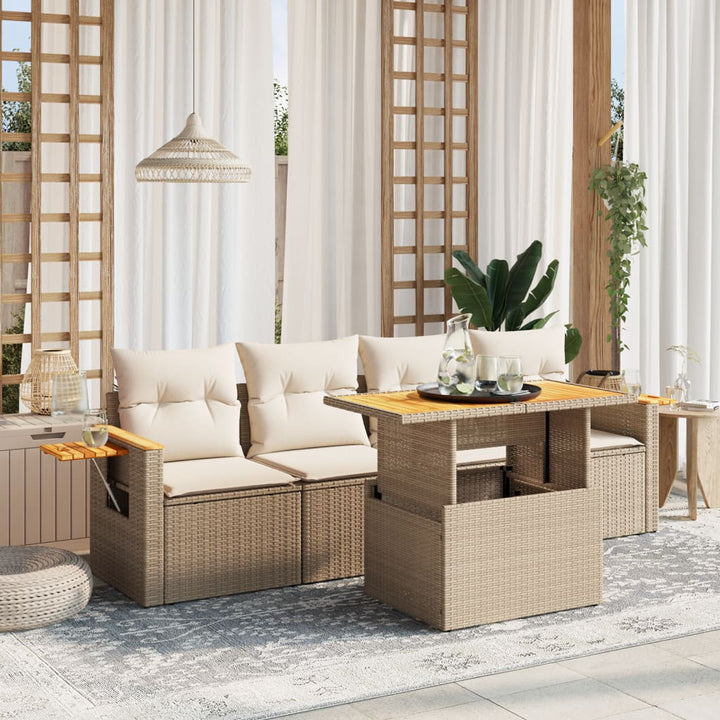 Soffgrupp För Trädgården Med Dynor 5 Delar Beige Konstrotting