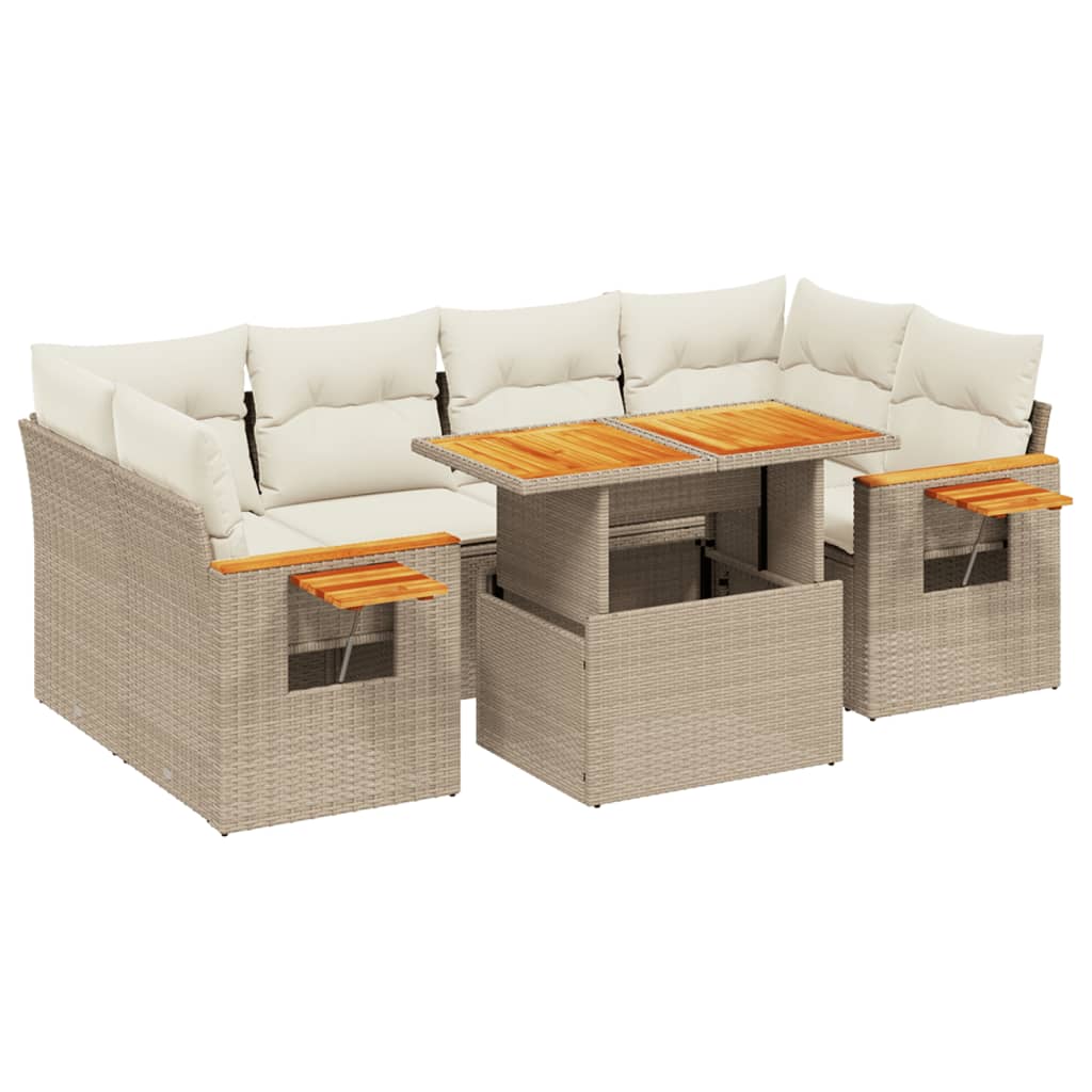 Matgrupp För Trädgården Med Dynor 7 Delar Beige Konstrotting