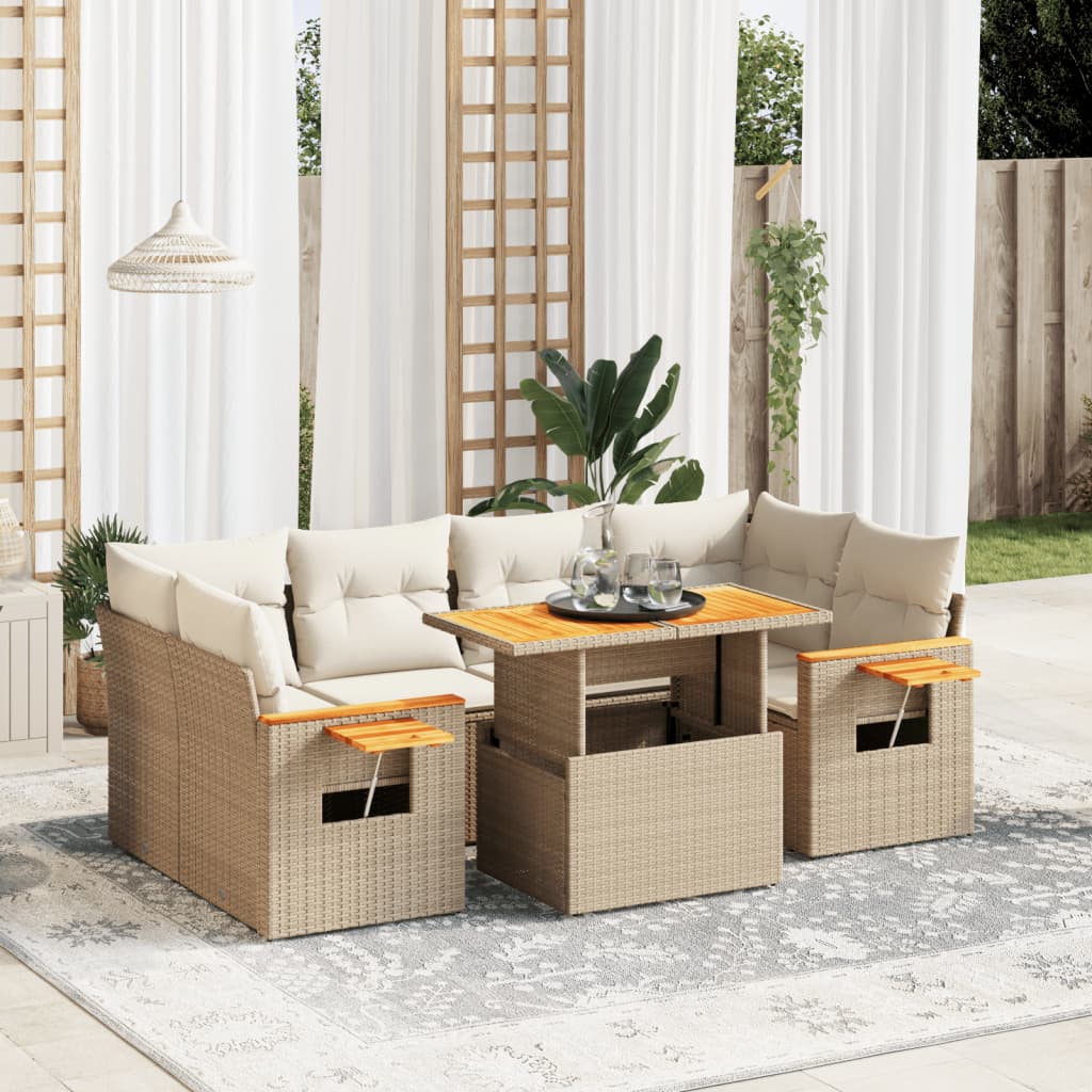 Matgrupp För Trädgården Med Dynor 7 Delar Beige Konstrotting