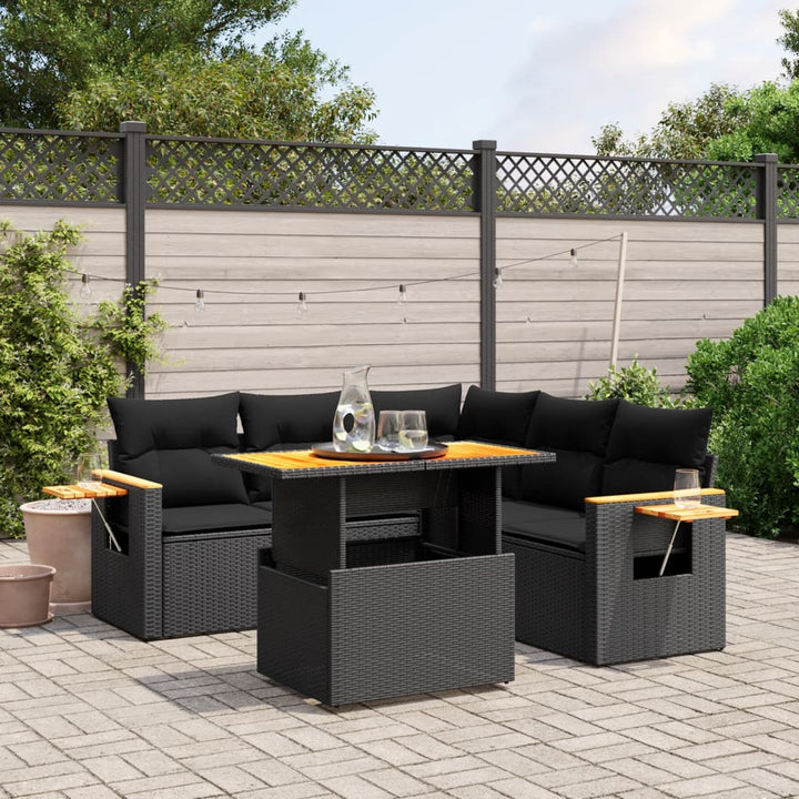 Loungegrupp Med Dynor 6 Delar Svart Konstrotting