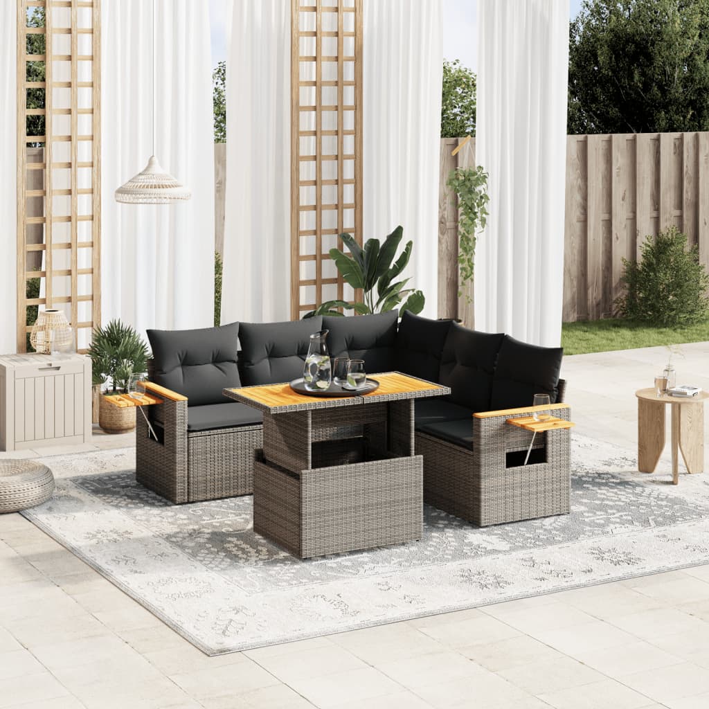 Loungegrupp Med Dynor 6 Delar Svart Konstrotting