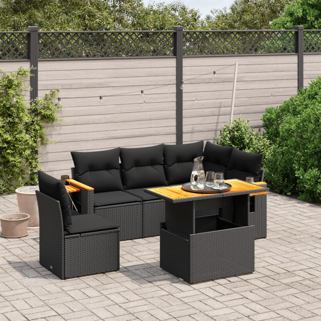 Loungegrupp Med Dynor 6 Delar Svart Konstrotting