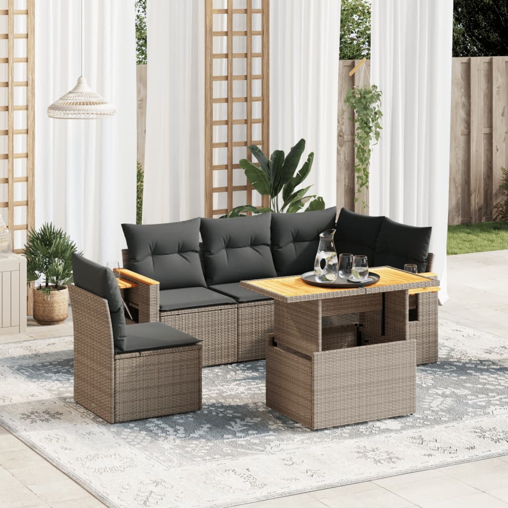 Loungegrupp Med Dynor 6 Delar Svart Konstrotting