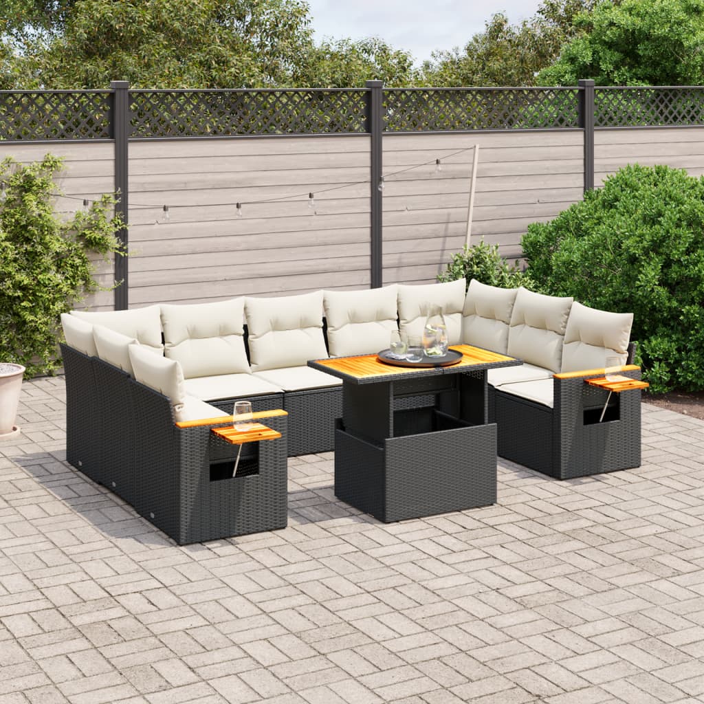 Loungegrupp 10 Delar Med Svarta Dynor Konstrotting