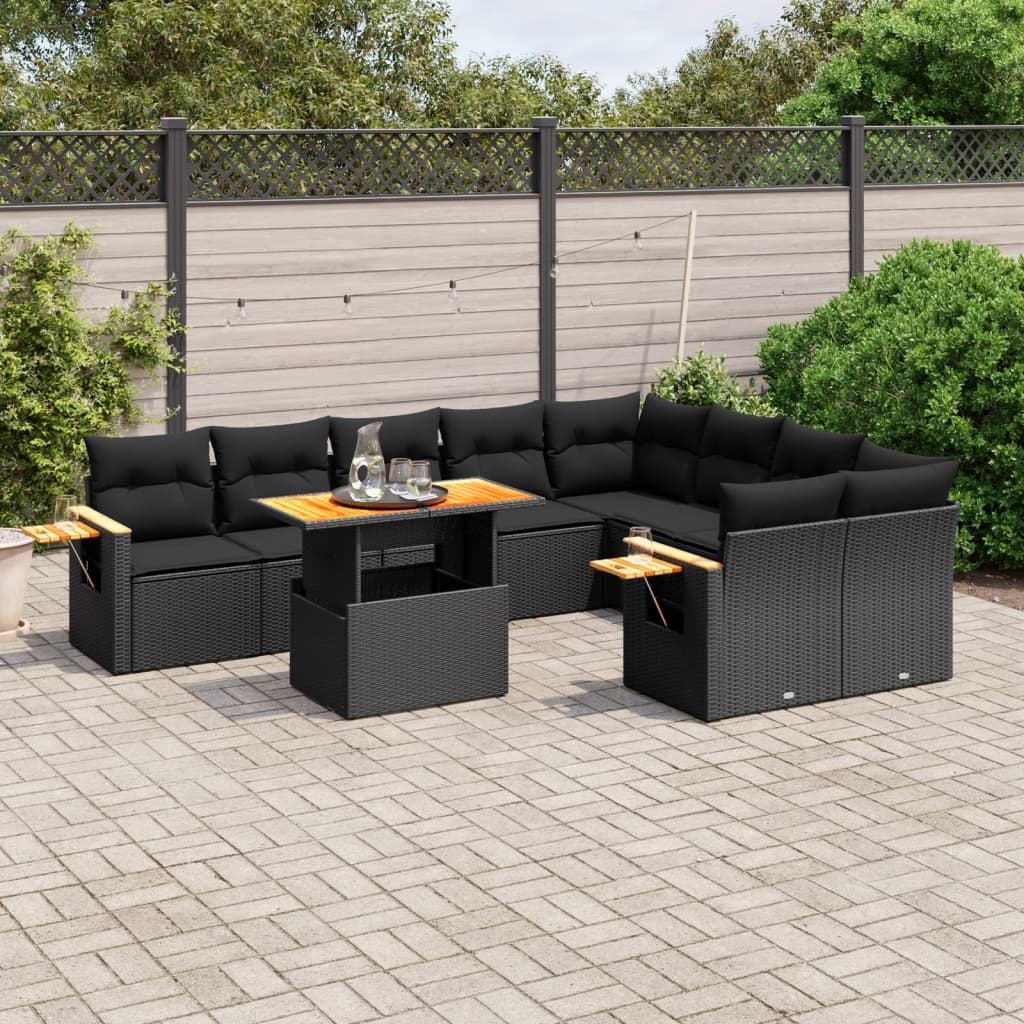 Loungegrupp 10 Delar Med Svarta Dynor Konstrotting