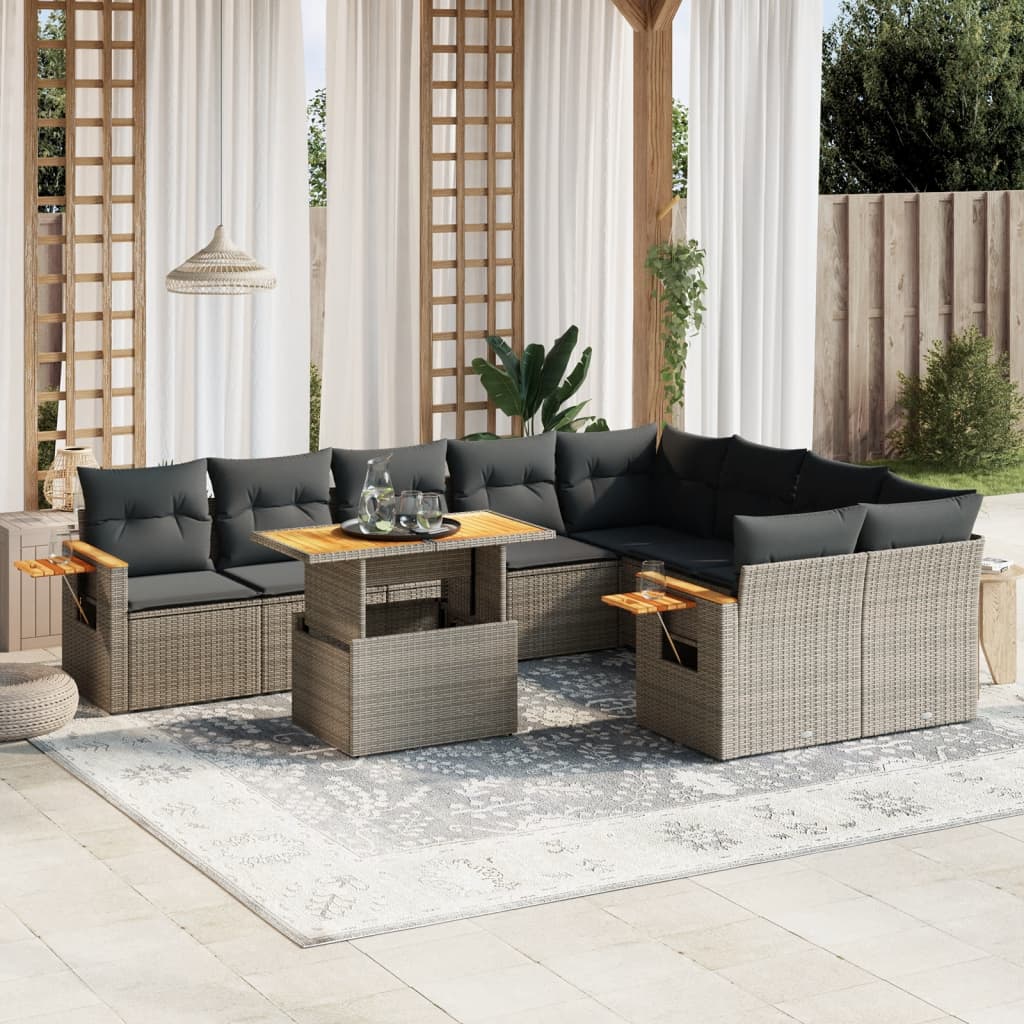 Loungegrupp 10 Delar Med Svarta Dynor Konstrotting