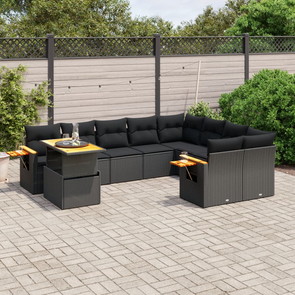 Loungegrupp 10 Delar Med Svarta Dynor Konstrotting