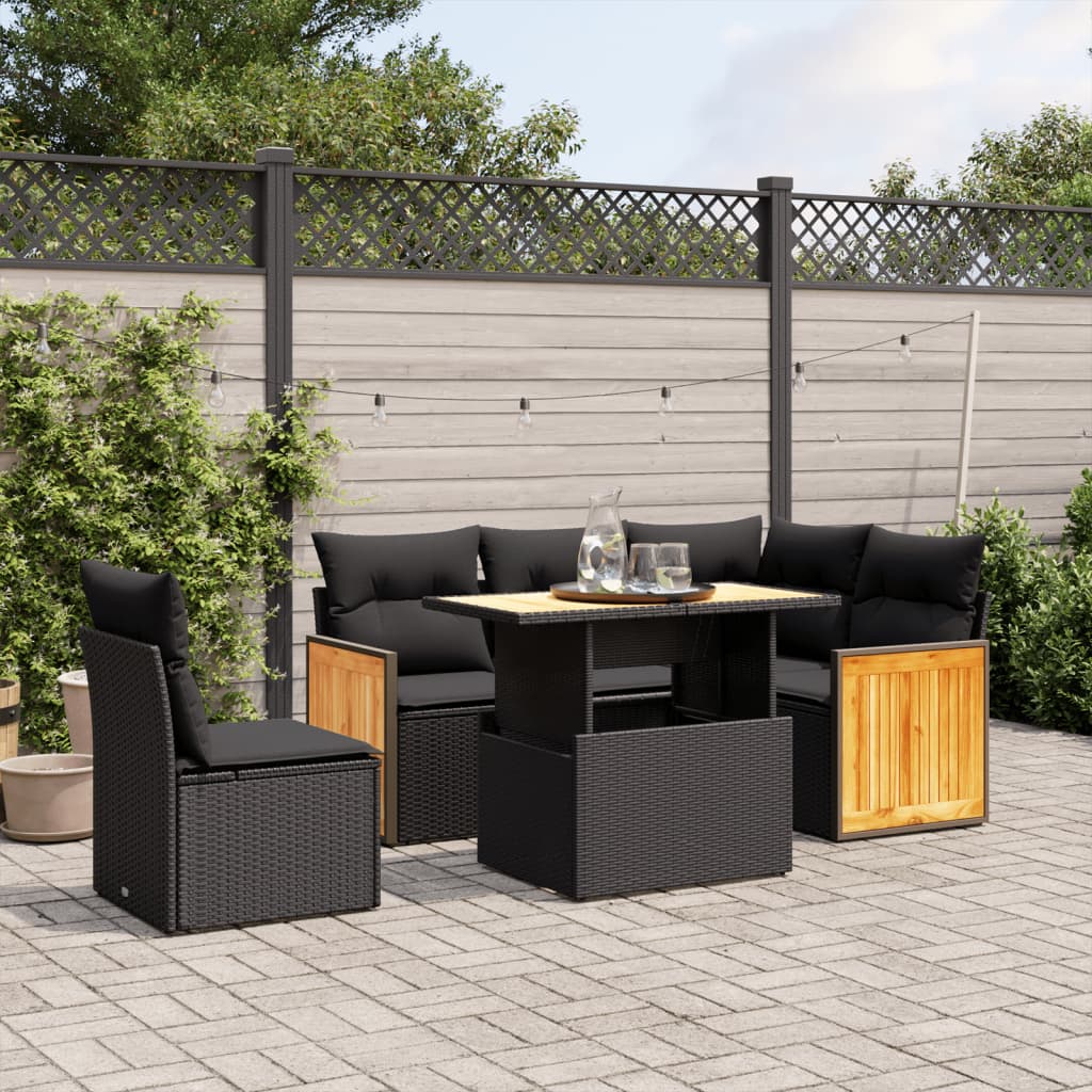 Loungegrupp Med Dynor 6 Delar Svart Konstrotting
