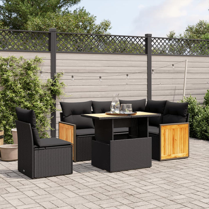 Loungegrupp Med Dynor 6 Delar Svart Konstrotting