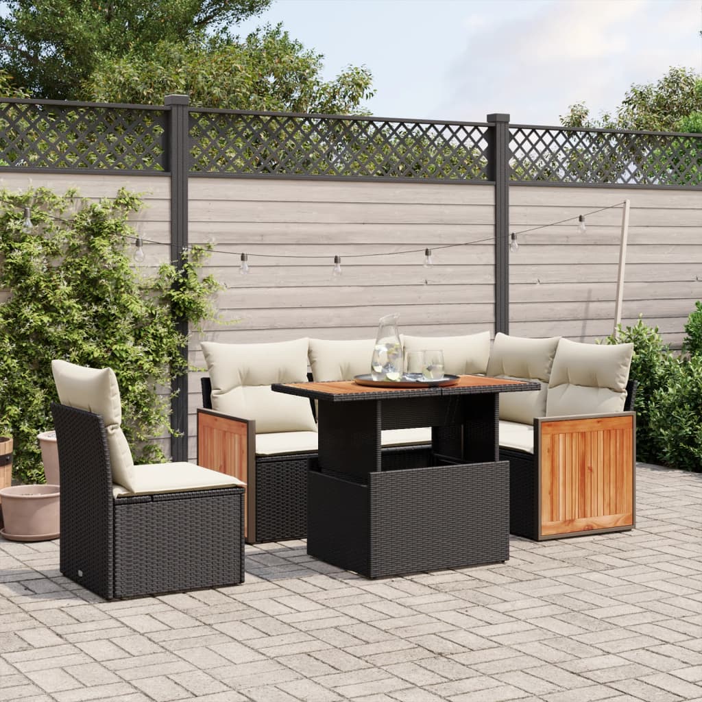 Loungegrupp Med Dynor 6 Delar Svart Konstrotting