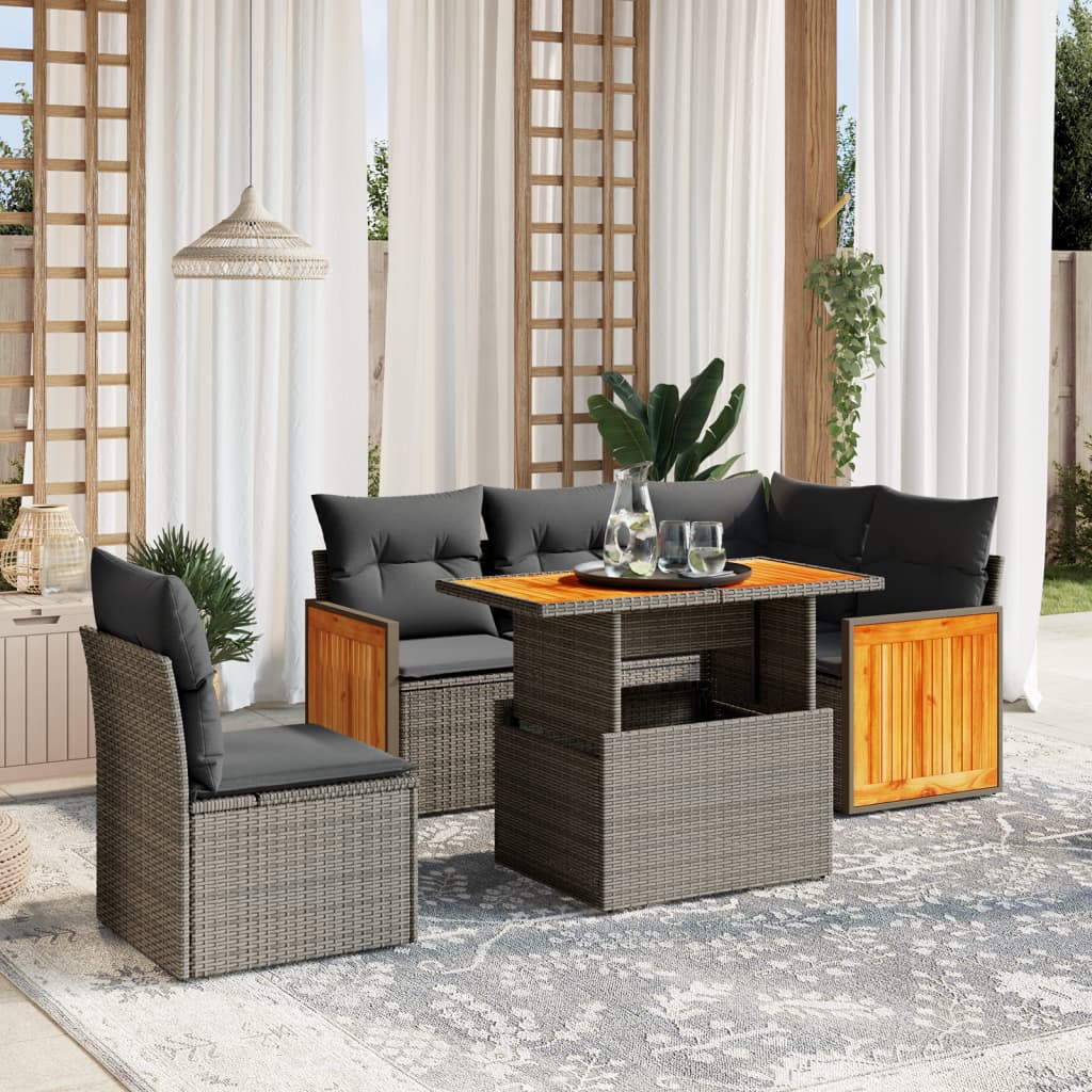Loungegrupp Med Dynor 6 Delar Svart Konstrotting
