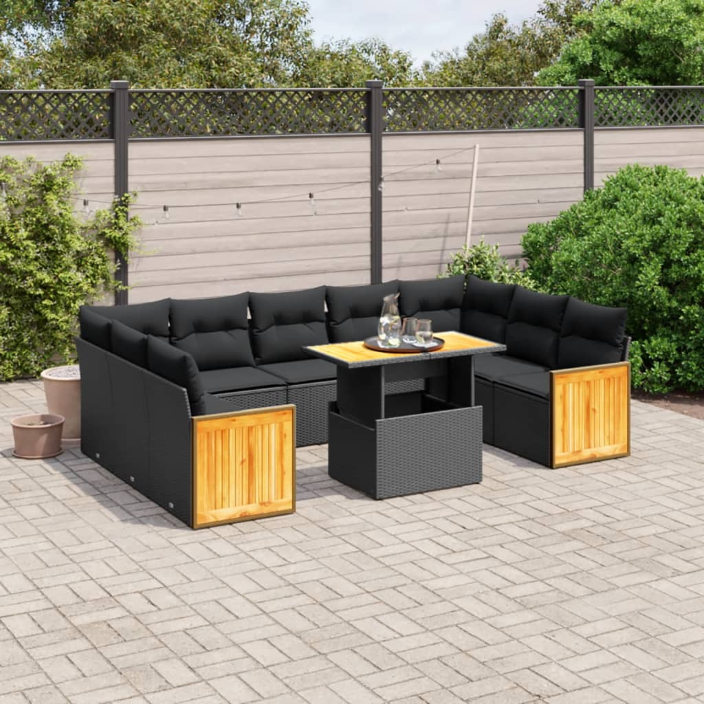 Loungegrupp 10 Delar Med Svarta Dynor Konstrotting