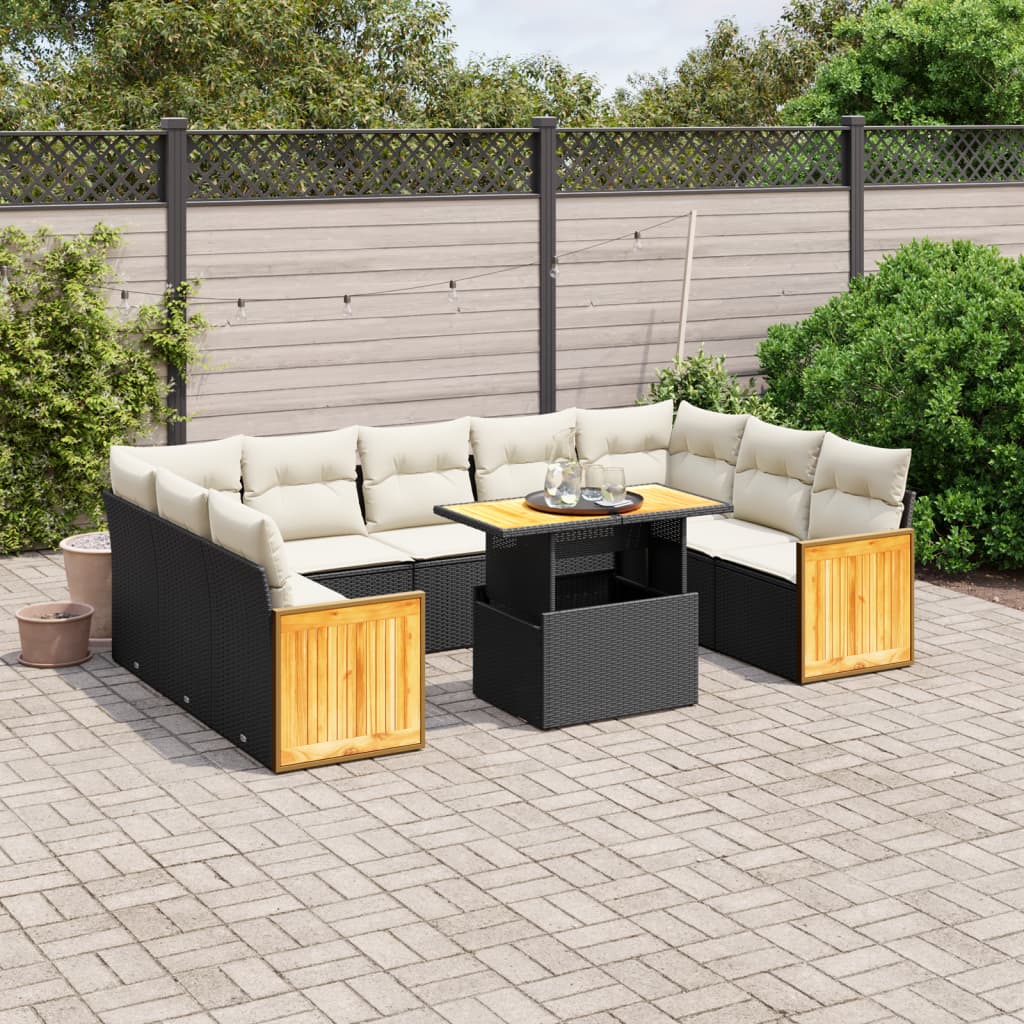 Loungegrupp 10 Delar Med Svarta Dynor Konstrotting