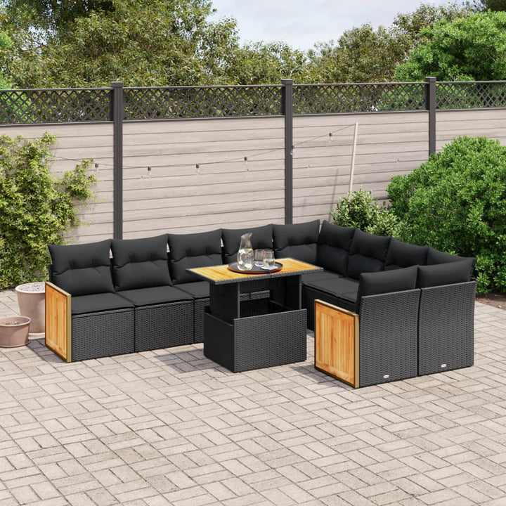 Loungegrupp 10 Delar Med Svarta Dynor Konstrotting
