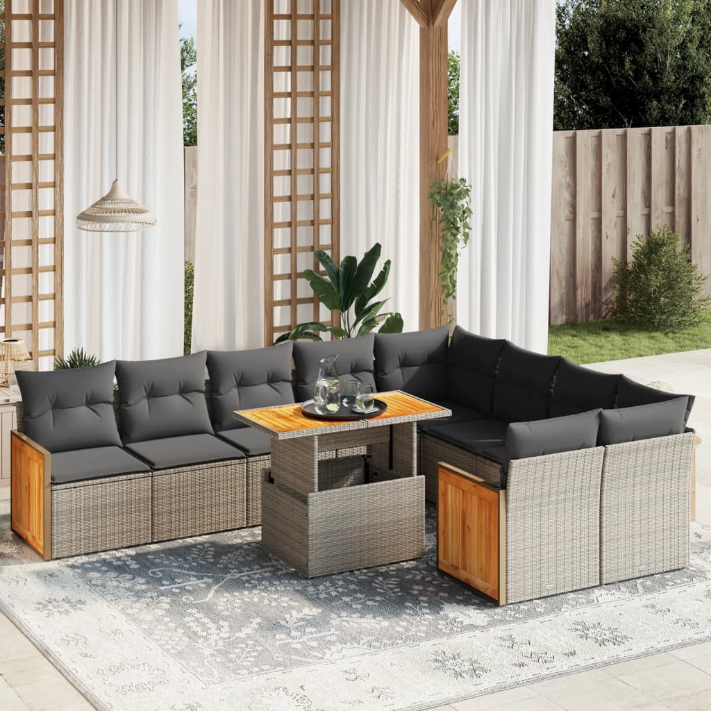 Loungegrupp 10 Delar Med Svarta Dynor Konstrotting