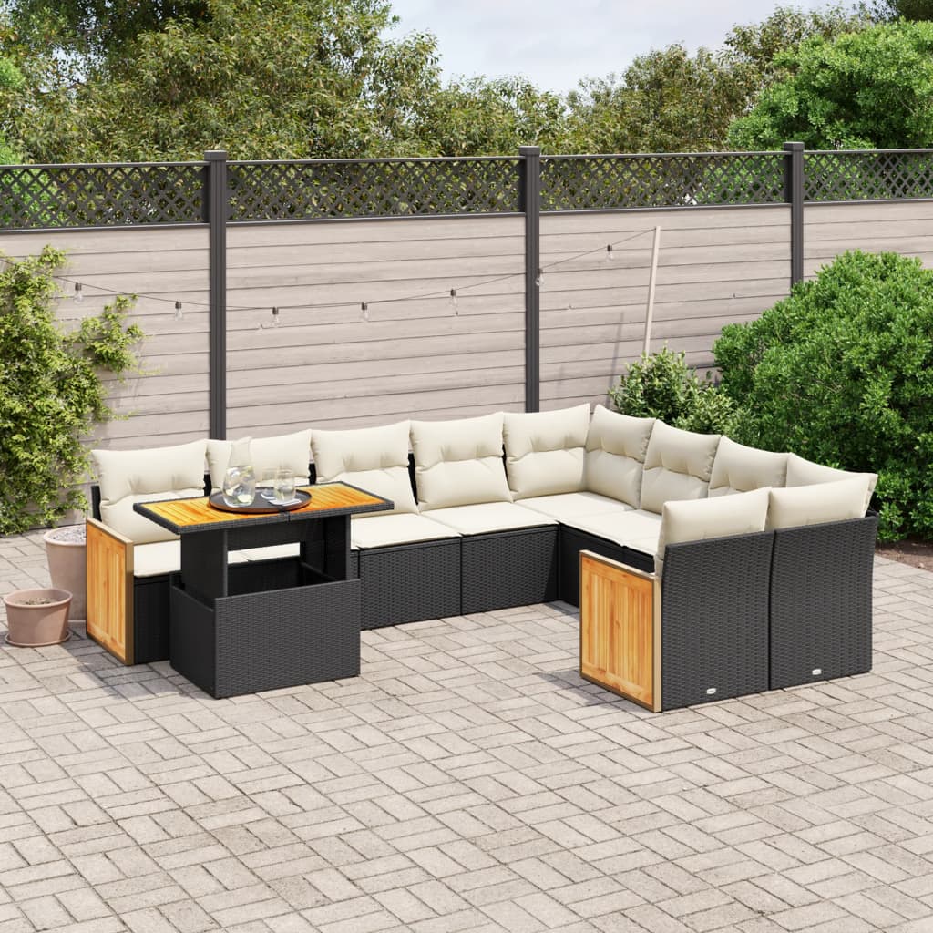 Loungegrupp 10 Delar Med Svarta Dynor Konstrotting
