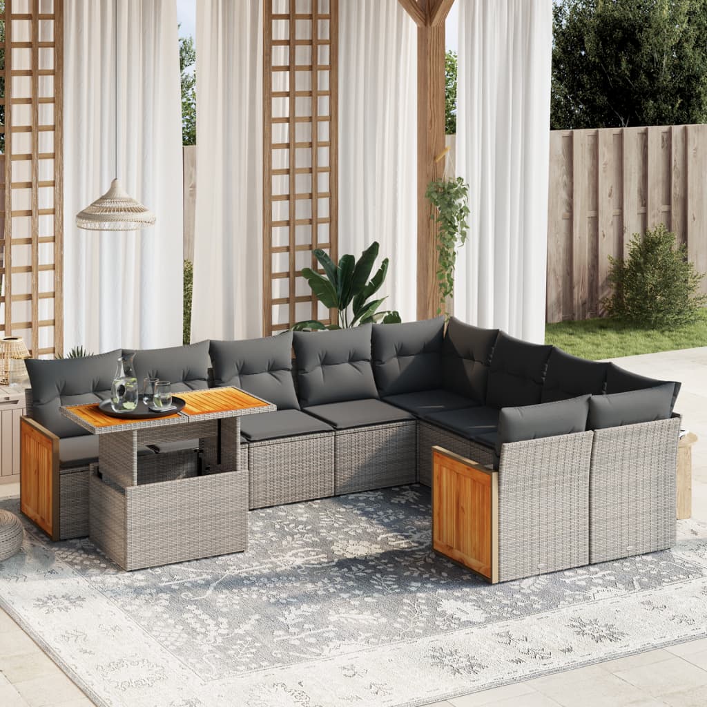 Loungegrupp 10 Delar Med Svarta Dynor Konstrotting
