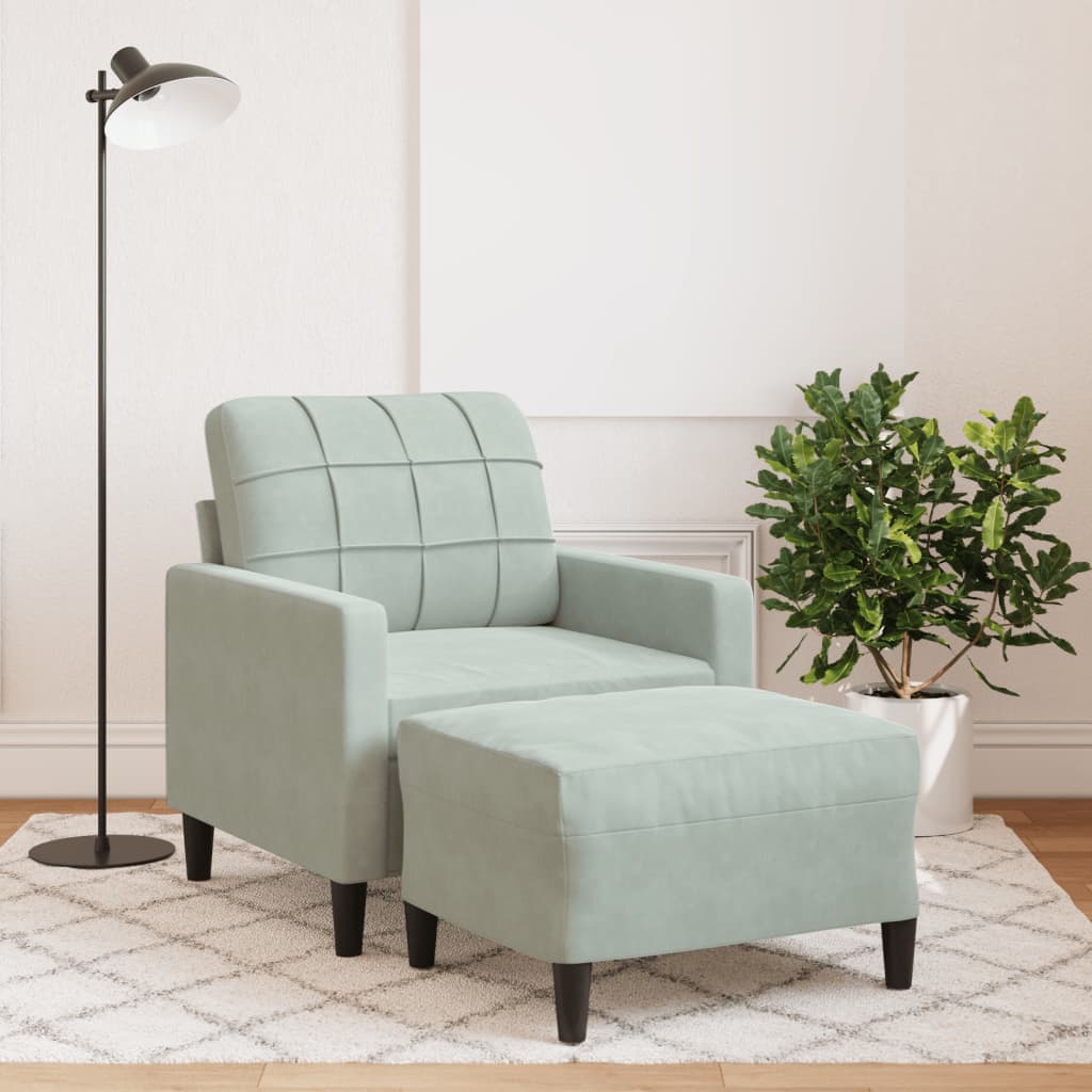 Fåtölj Med Fotpall Gräddvit 60 Cm Sammet