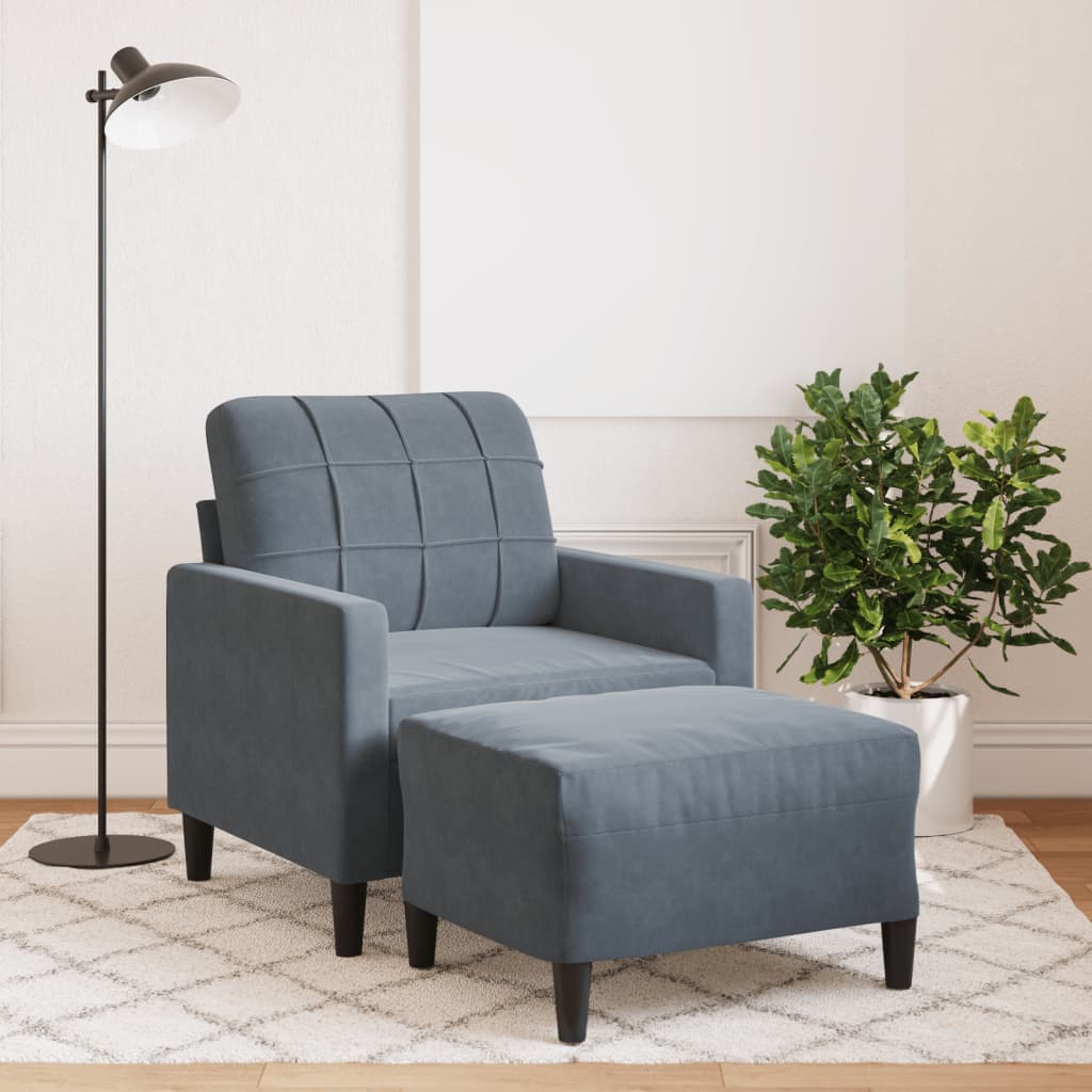 Fåtölj Med Fotpall Gräddvit 60 Cm Sammet