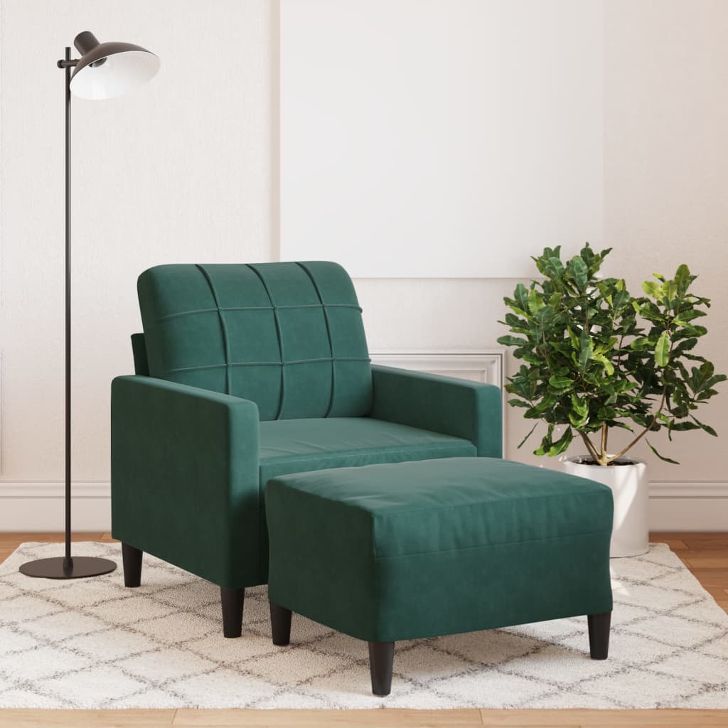 Fåtölj Med Fotpall Gräddvit 60 Cm Sammet