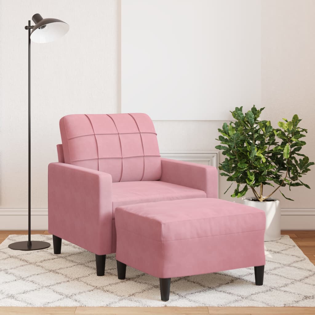 Fåtölj Med Fotpall Gräddvit 60 Cm Sammet