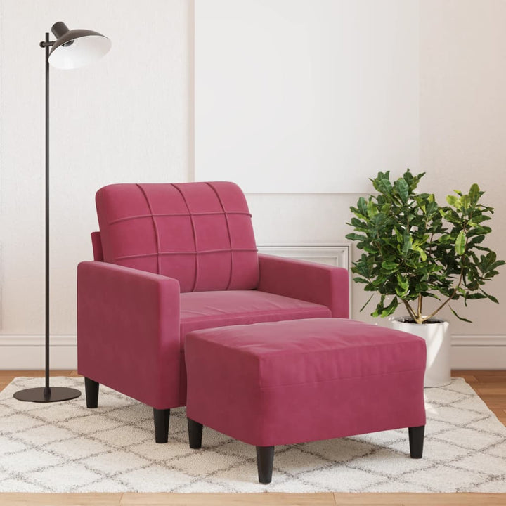 Fåtölj Med Fotpall Gräddvit 60 Cm Sammet
