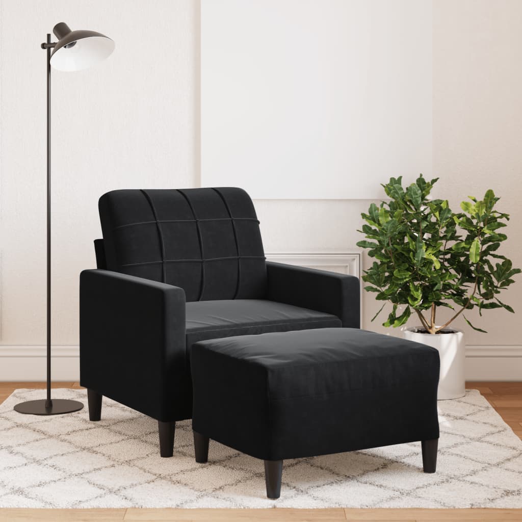 Fåtölj Med Fotpall Gräddvit 60 Cm Sammet