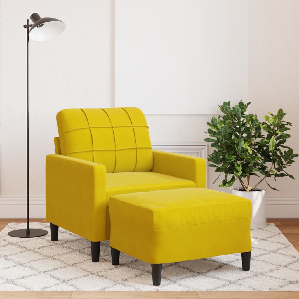 Fåtölj Med Fotpall Gräddvit 60 Cm Sammet