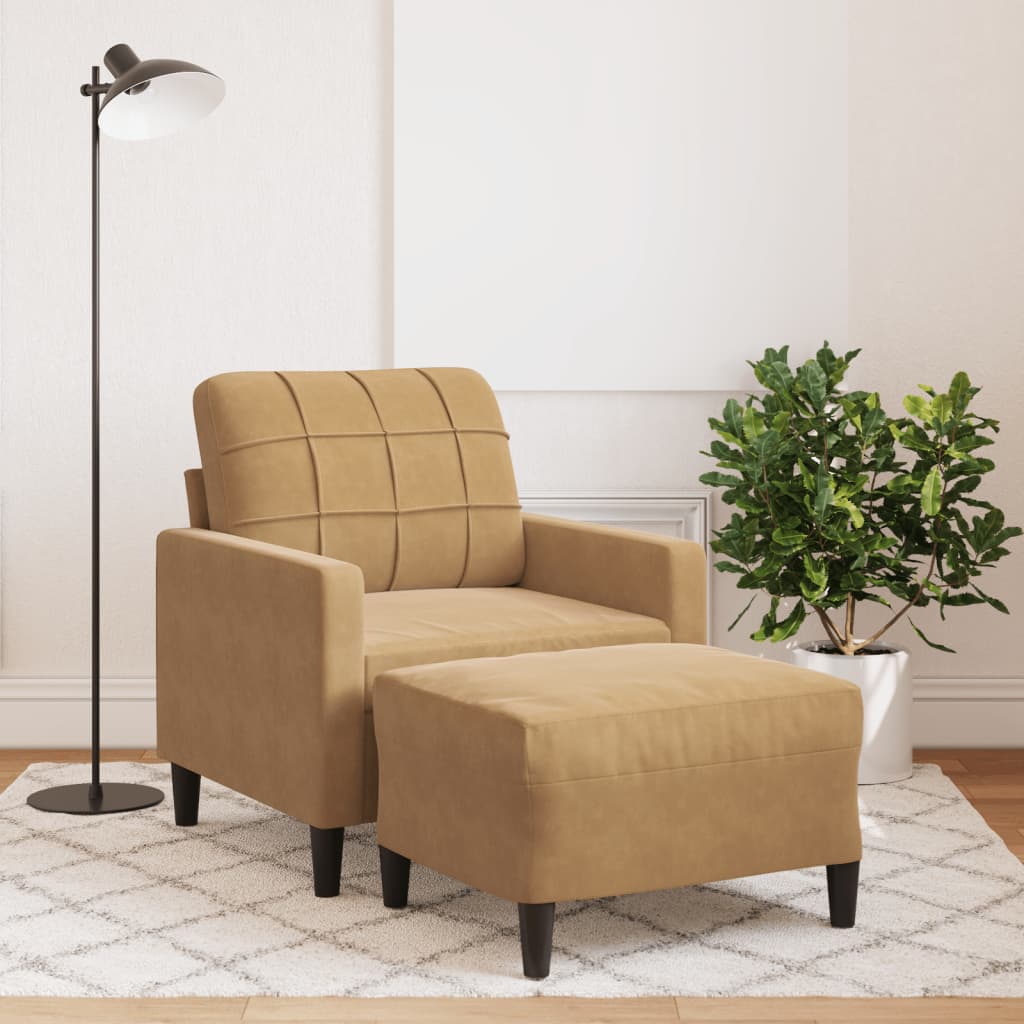 Fåtölj Med Fotpall Gräddvit 60 Cm Sammet