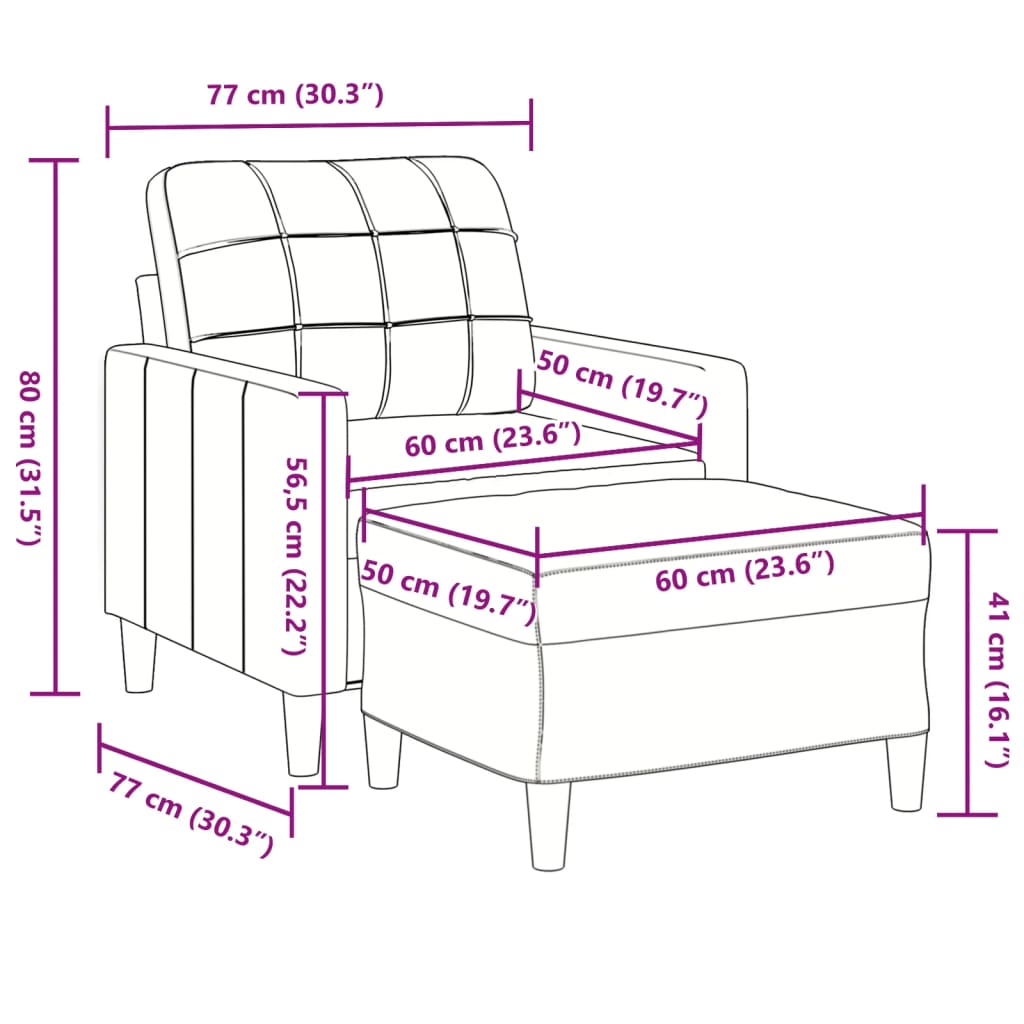 Fåtölj Med Fotpall Gräddvit 60 Cm Sammet