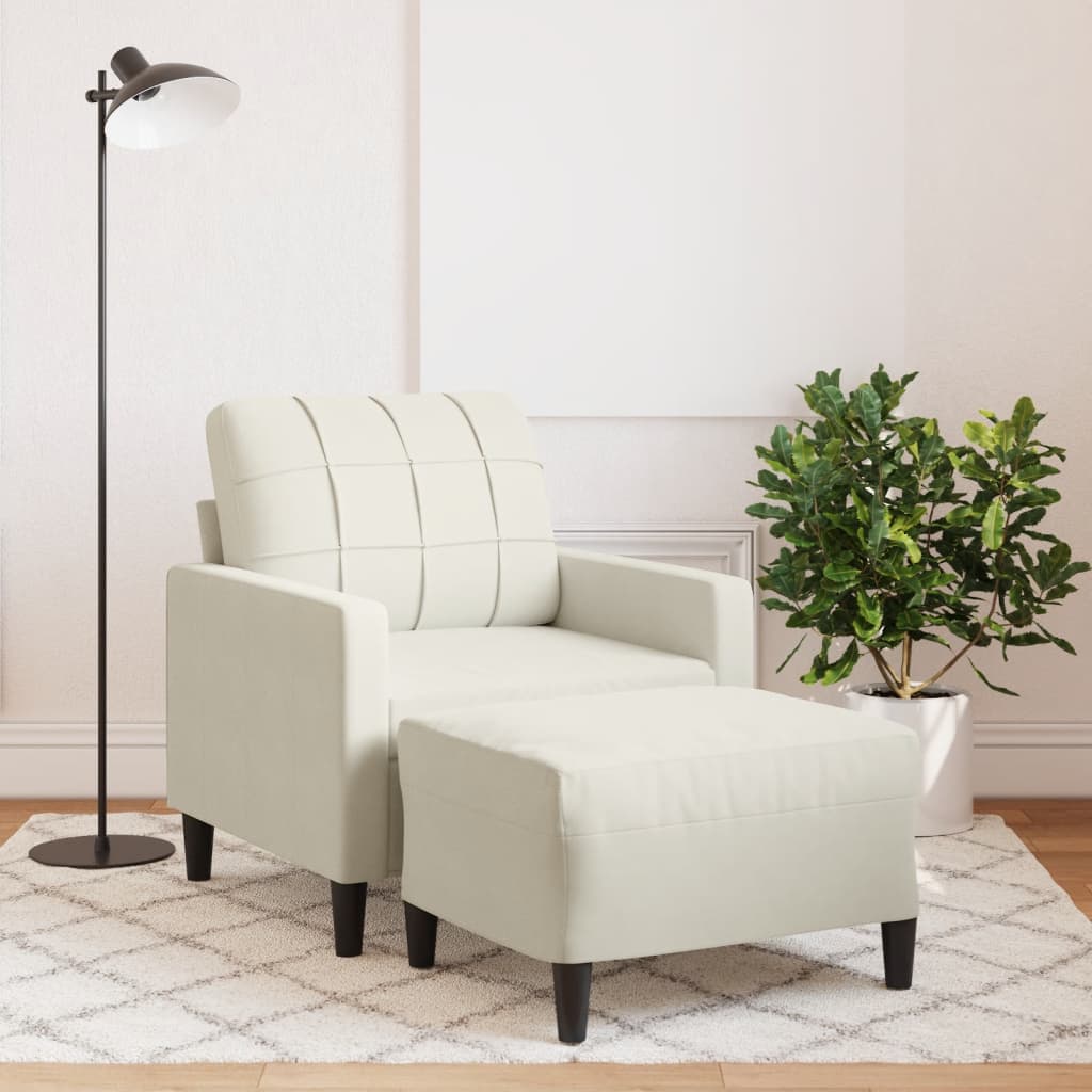 Fåtölj Med Fotpall Gräddvit 60 Cm Sammet