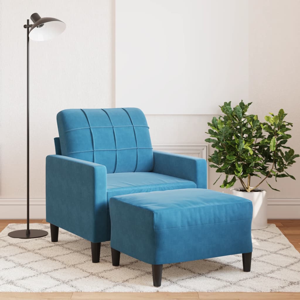 Fåtölj Med Fotpall Gräddvit 60 Cm Sammet