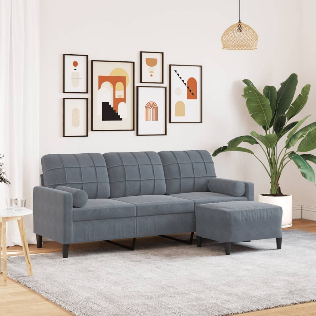 3-Sitssoffa Med Fotstöd Sammet