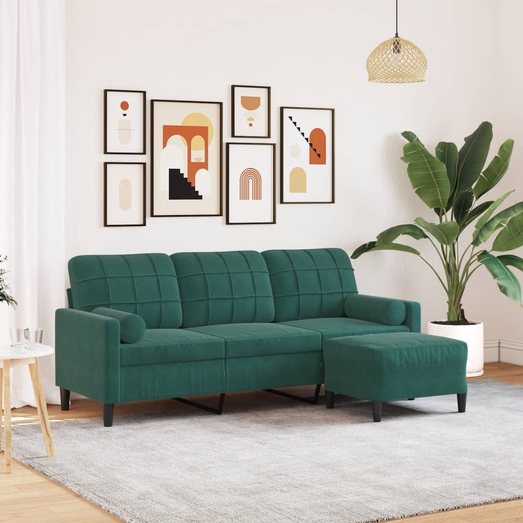 3-Sitssoffa Med Fotstöd Sammet